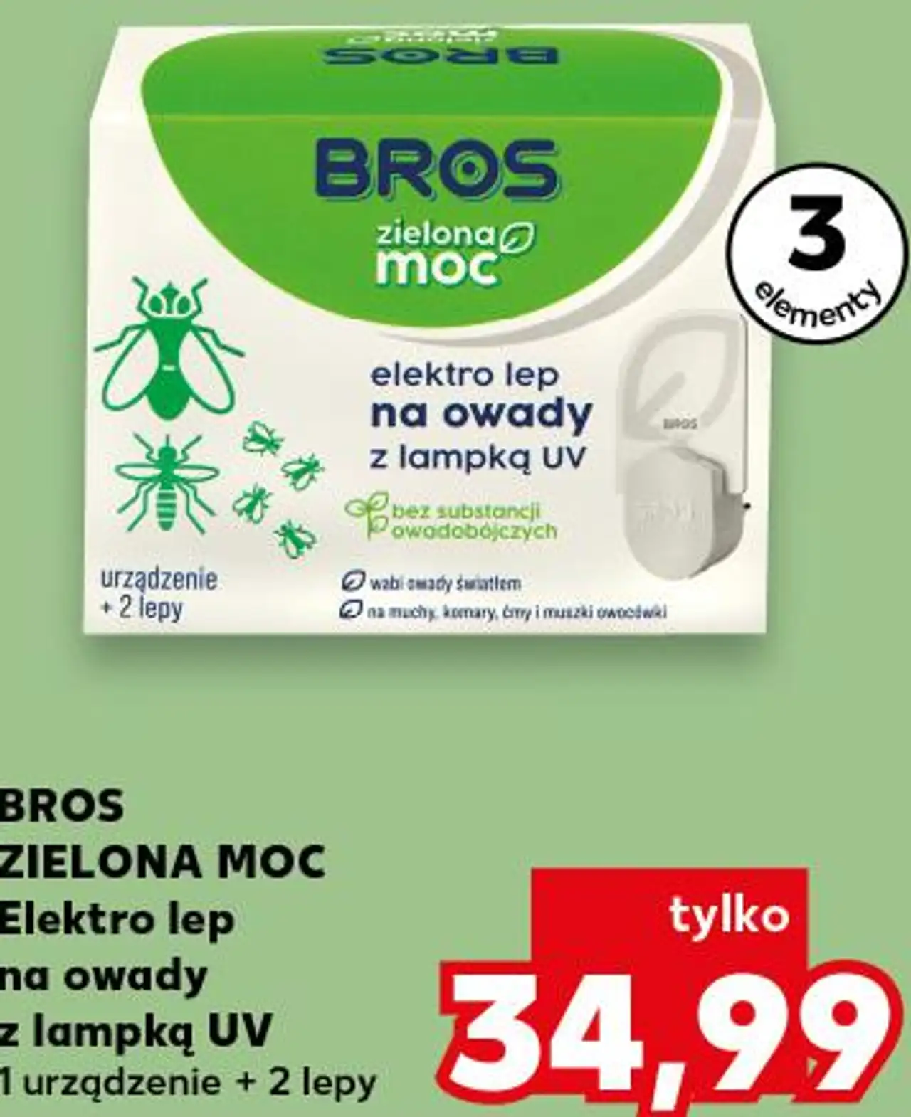 BROS ZIELONA MOC Elektro lep na owady z lampką UV