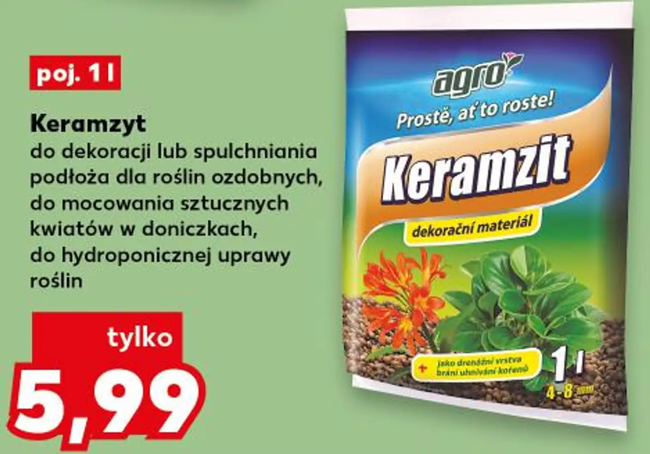 Keramzyt do dekoracji lub spulchniania podłoża dla roślin ozdobnych, do mocowania sztucznych kwiatów w doniczkach, do hydroponicznej uprawy roślin