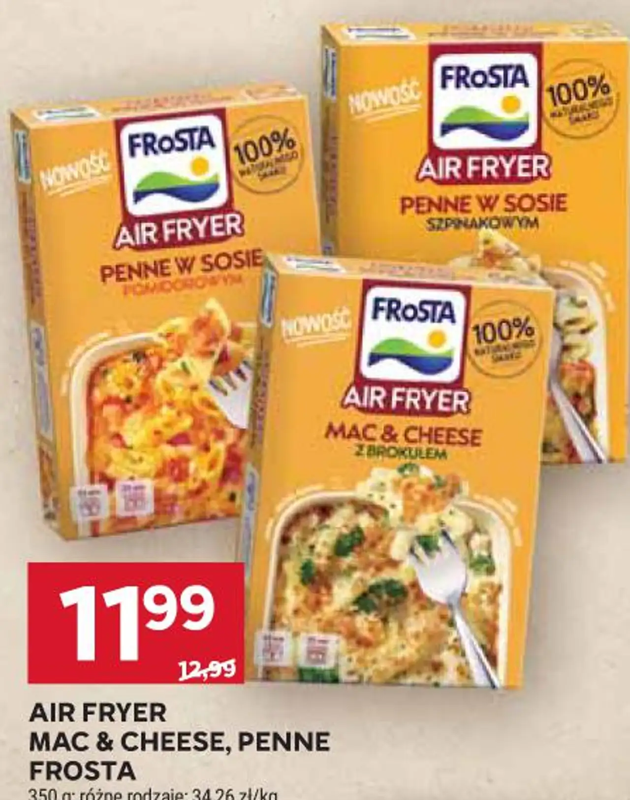 AIR FRYER MAC & CHEESE, PENNE FROSTA 350 g; różne rodzaje