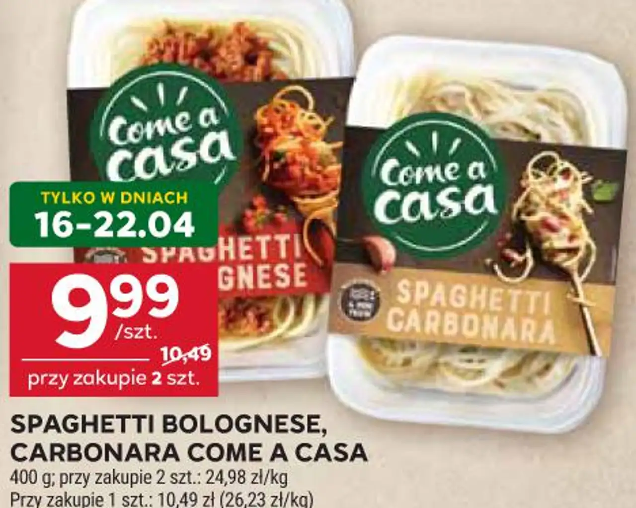 SPAGHETTI BOLOGNESE, CARBONARA COME A CASA 400 g