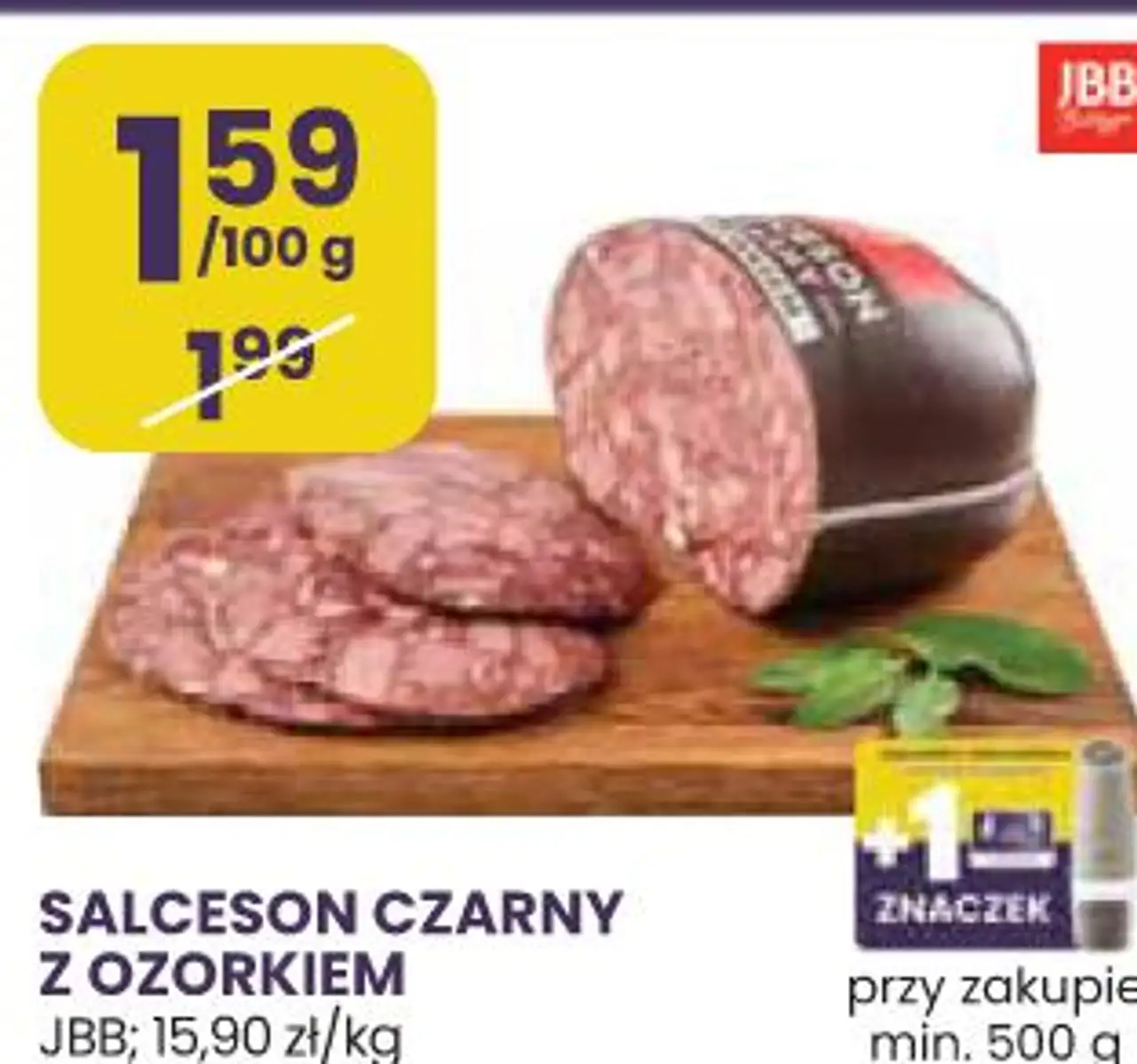 SALCESON CZARNY Z OZORKIEM JBB; 15,90 zł/kg