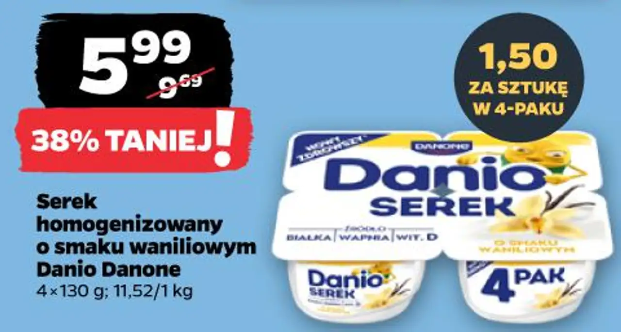 Serek homogenizowany o smaku waniliowym Danio Danone 4 x 130 g