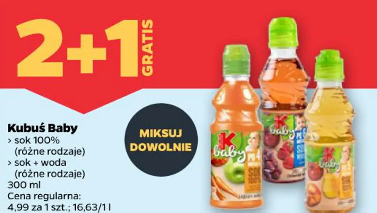 Kubuś Baby > sok 100% (różne rodzaje) > sok + woda (różne rodzaje) 300 ml