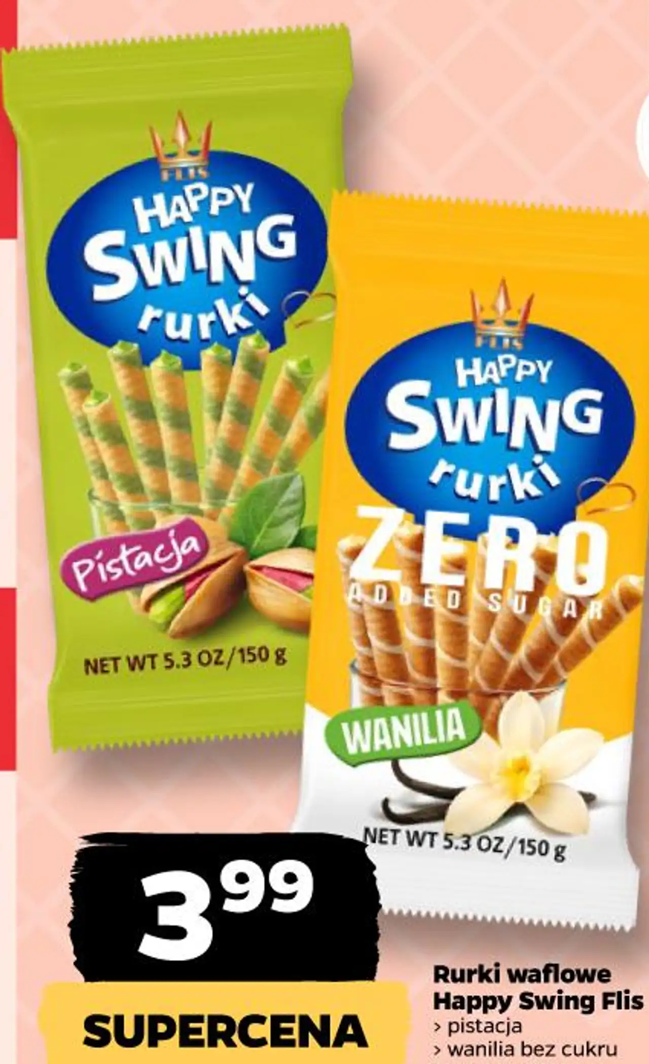 Rurki waflowe Happy Swing Flis > pistacja > wanilia bez cukru