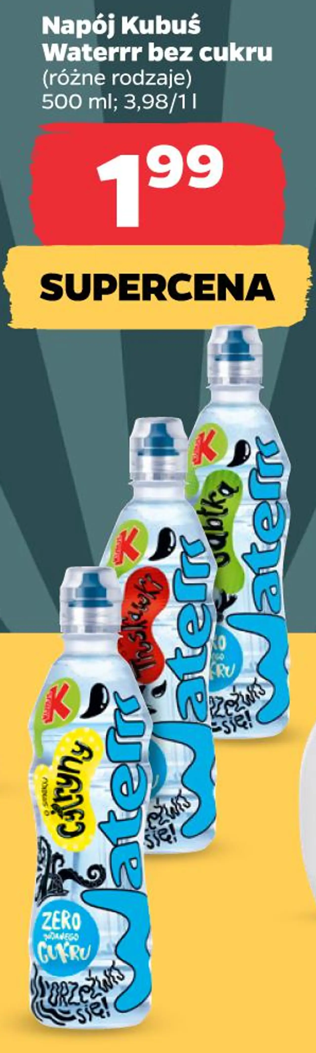 Napój Kubuś Waterrr bez cukru (różne rodzaje) 500 ml