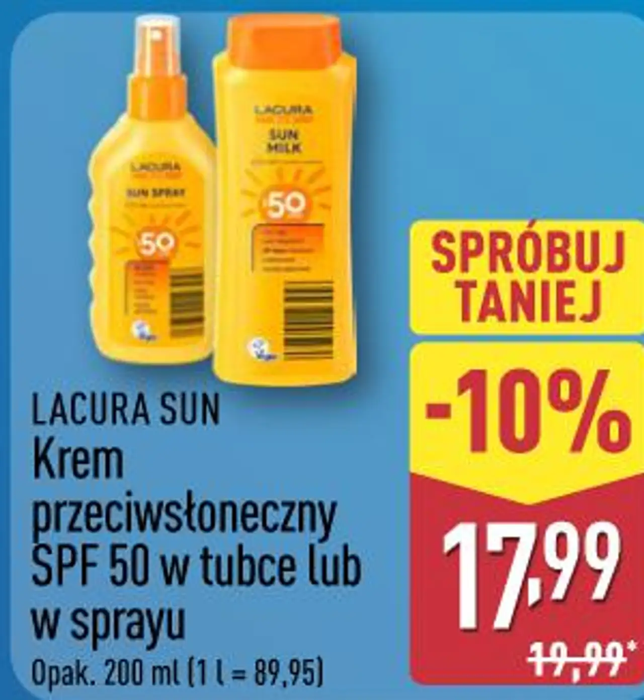 Krem przeciwsłoneczny SPF 50 w tubce lub w sprayu LACURA SUN