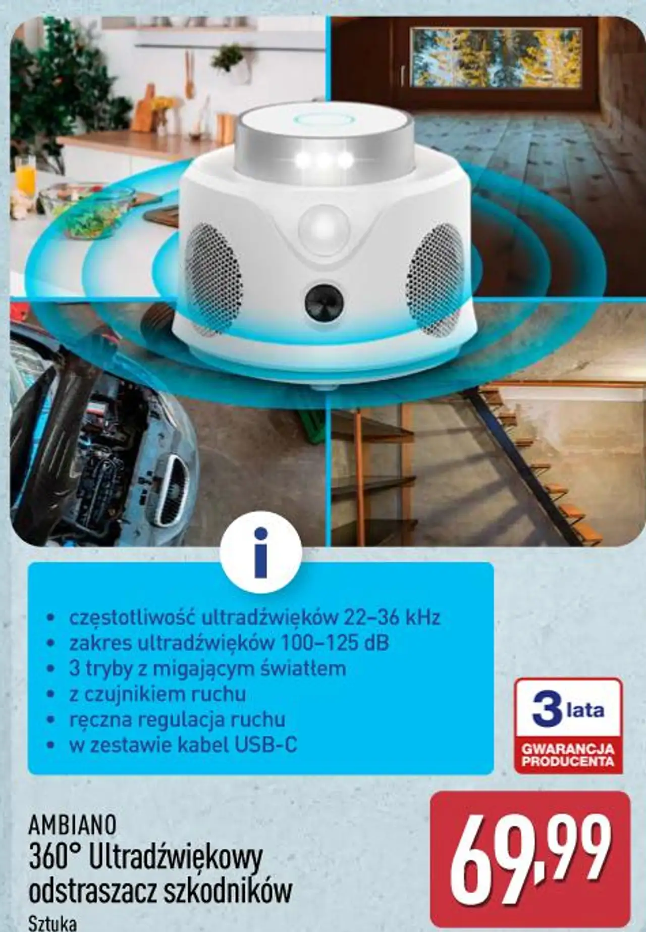 360° Ultradźwiękowy odstraszacz szkodników