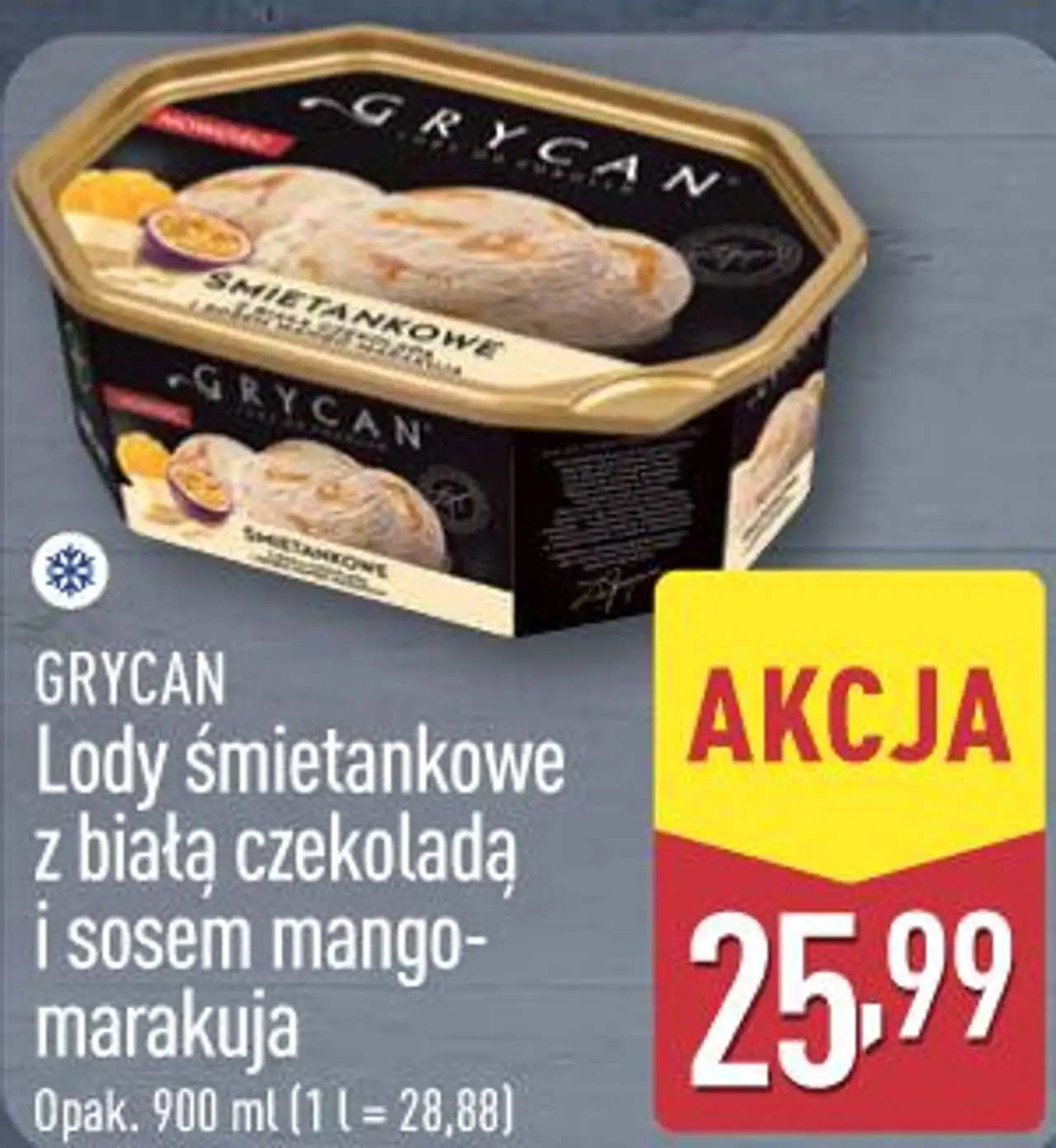 Lody śmietankowe z białą czekoladą i sosem mango-marakuja GRYCAN