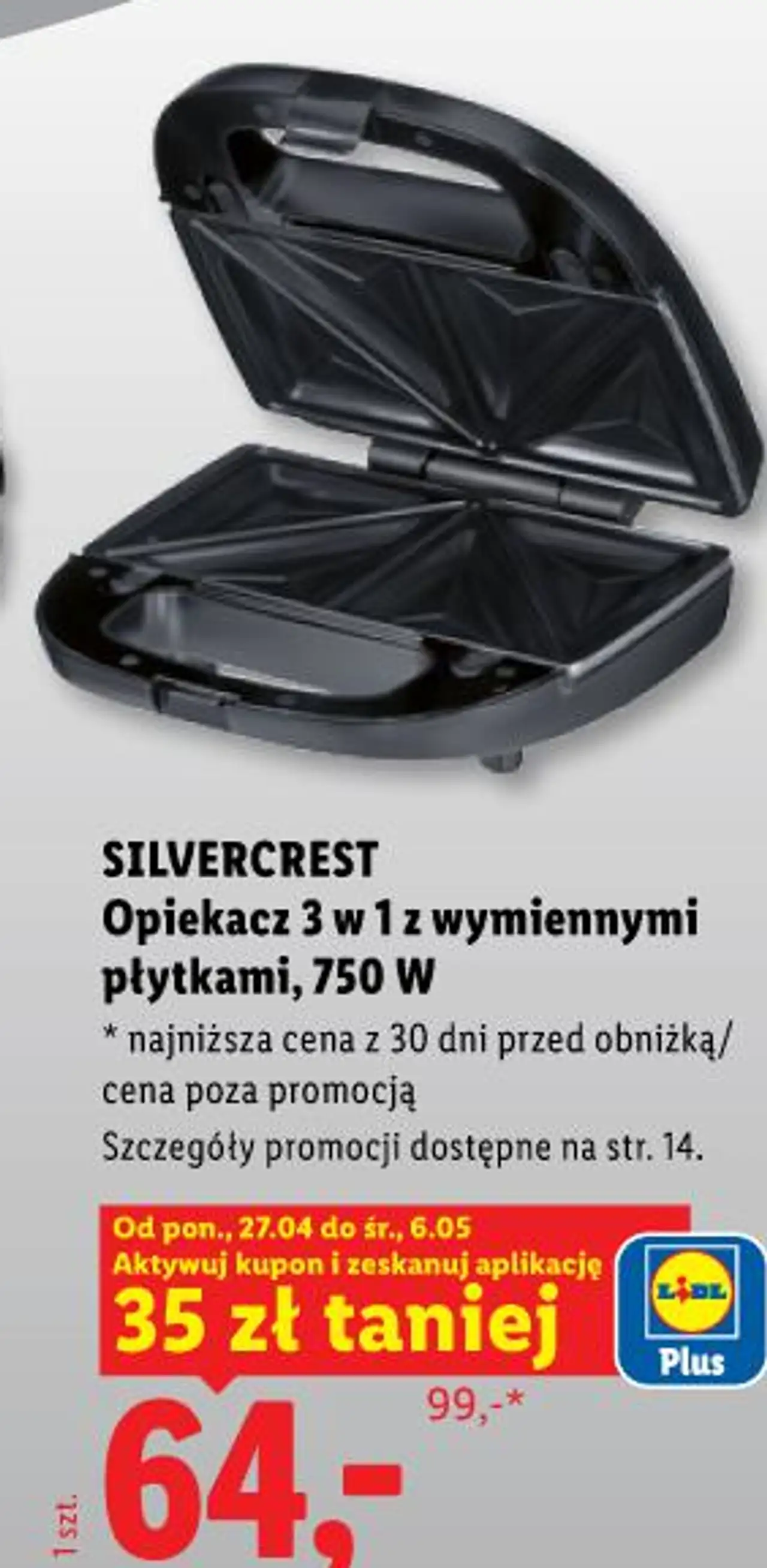Silvercrest Opiekacz 3 w 1 z wymiennymi płytkami, 750 W