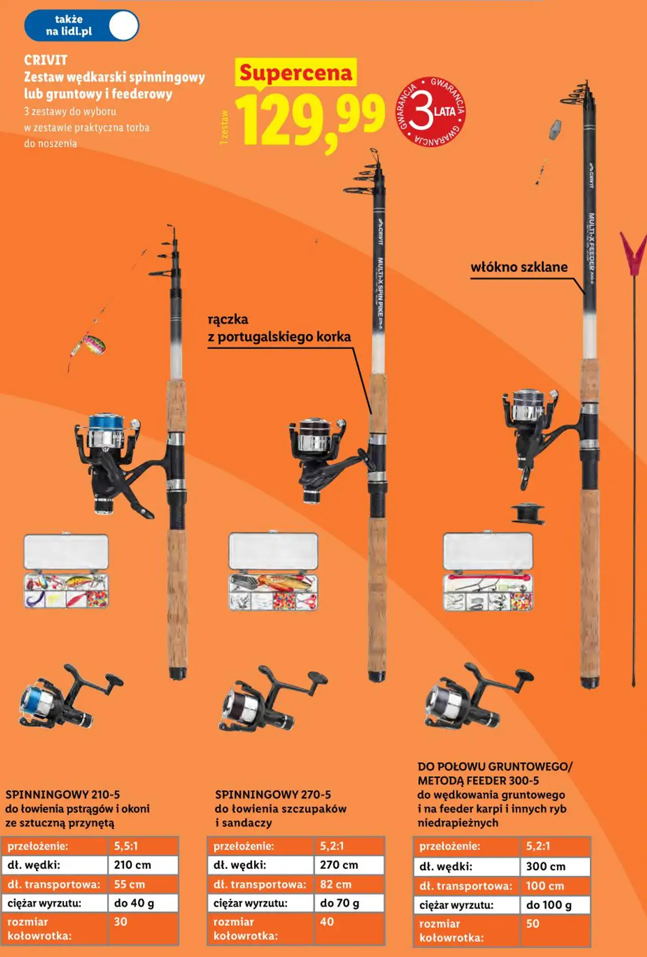 CRIVIT Zestaw wędkarski spinningowy lub gruntowy i feederowy