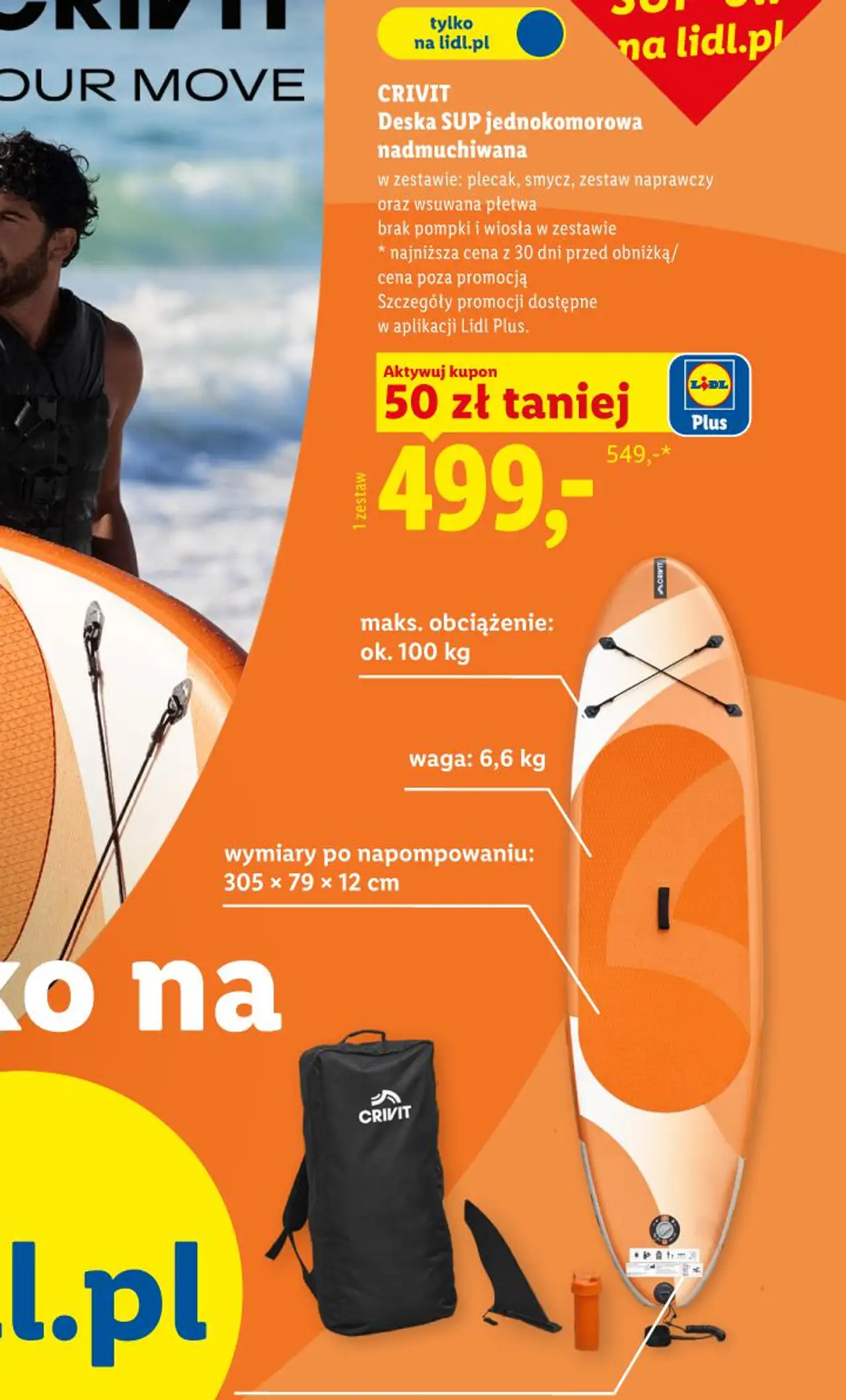 CRIVIT Deska SUP jednokomorowa nadmuchiwana