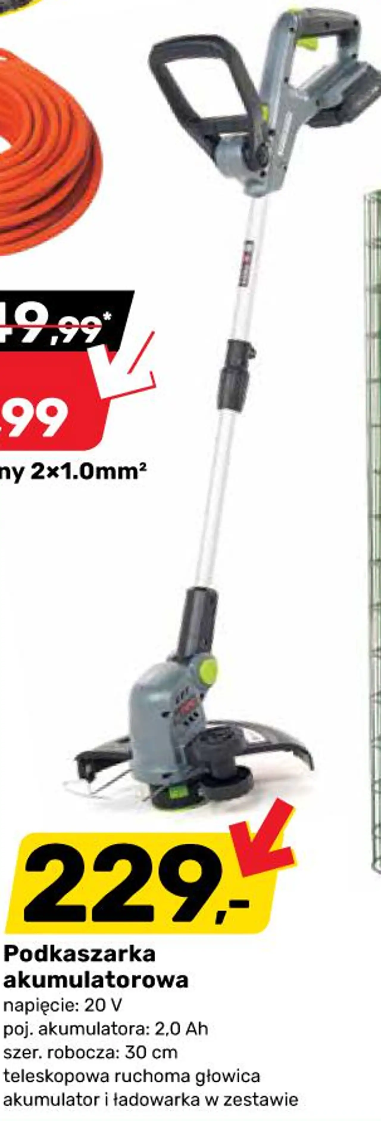 Podkaszarka akumulatorowa napięcie: 20 V poj. akumulatora: 2,0 Ah