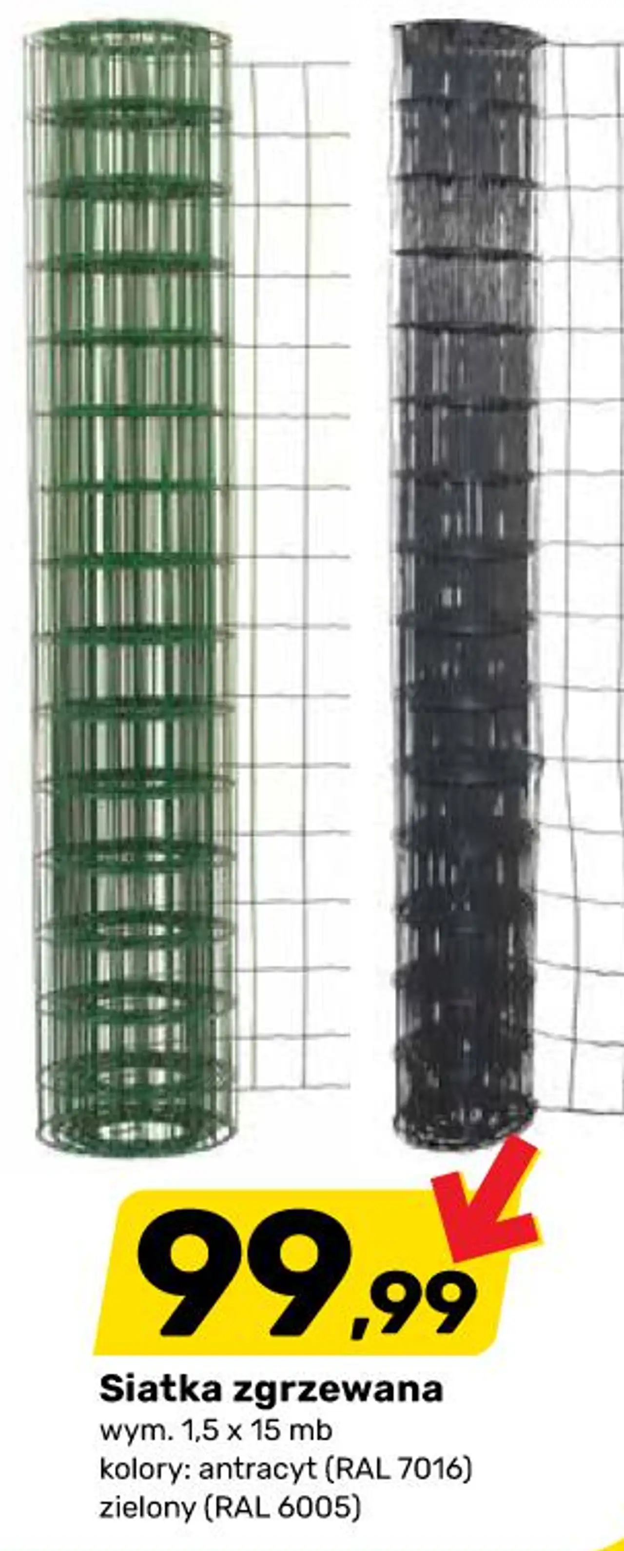 Siatka zgrzewana wym. 1,5 x 15 mb kolory: antracyt (RAL 7016) zielony (RAL 6005)
