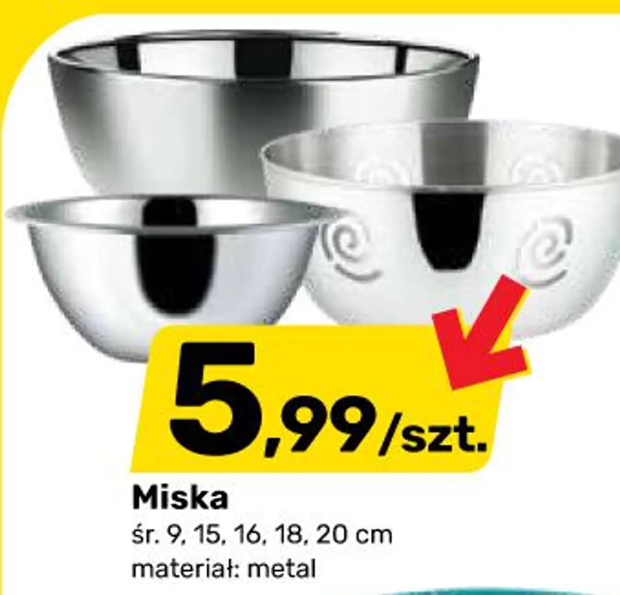Miska śr. 9, 15, 16, 18, 20 cm, materiał: metal