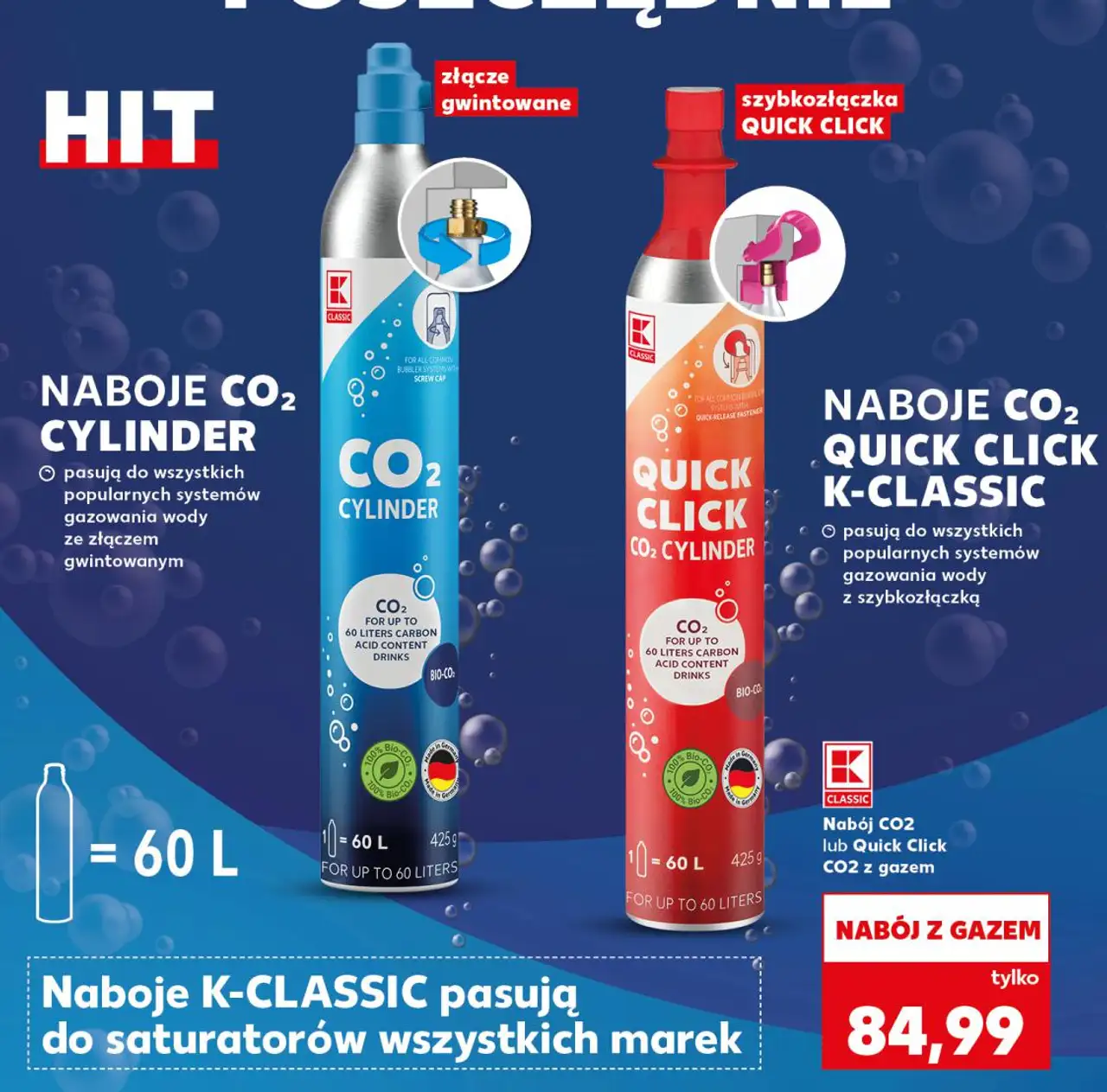 Naboje CO2 Cylinder lub Quick Click K-Classic