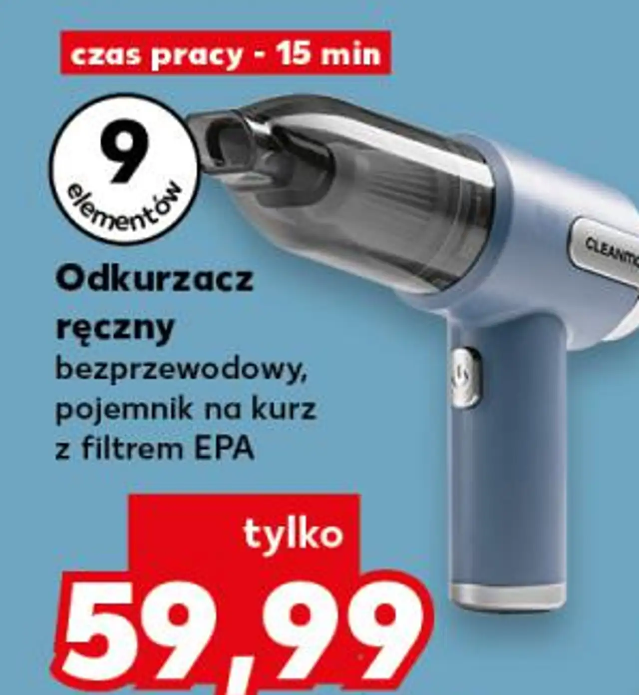Odkurzacz ręczny bezprzewodowy, pojemnik na kurz z filtrem EPA