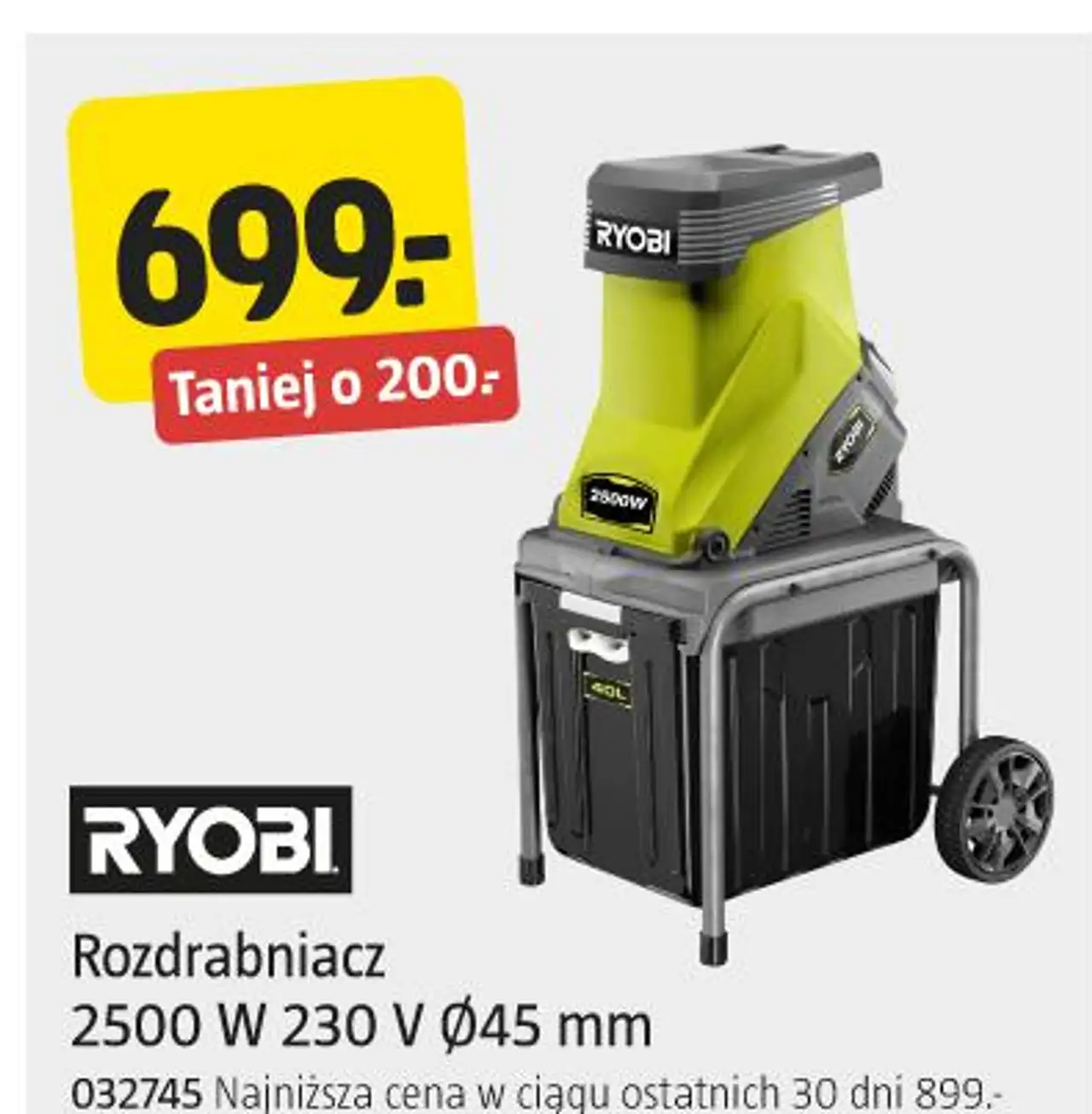 RYOBI Rozdrabniacz 2500 W 230 V Ø45 mm