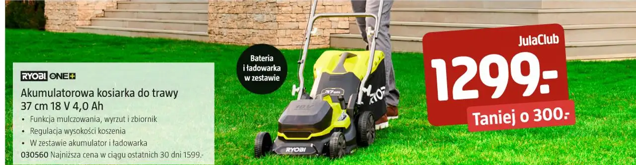 RYOBI ONE+ Akumulatorowa kosiarka do trawy 37 cm 18 V 4,0 Ah