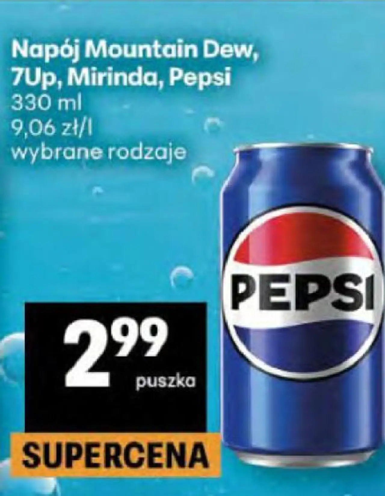 Napój Mountain Dew, 7Up, Mirinda, Pepsi 330 ml