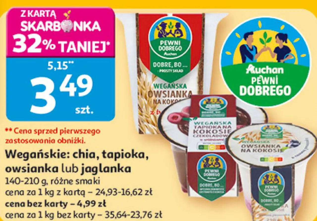 Wegańskie: chia, tapioka, owsianka lub jaglanka Auchan