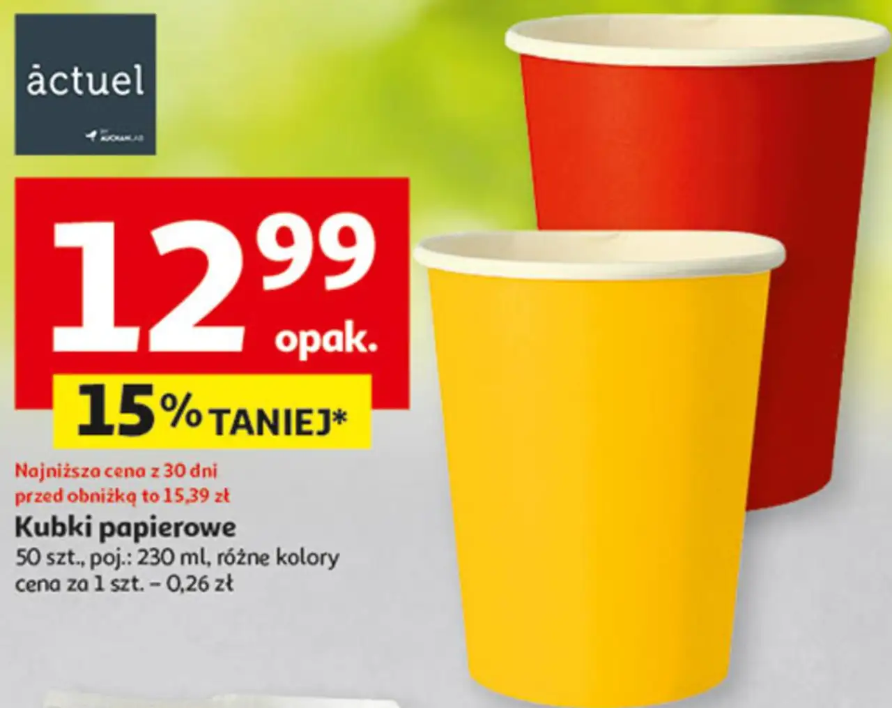 Kubki papierowe 50 szt., poj.: 230 ml, różne kolory