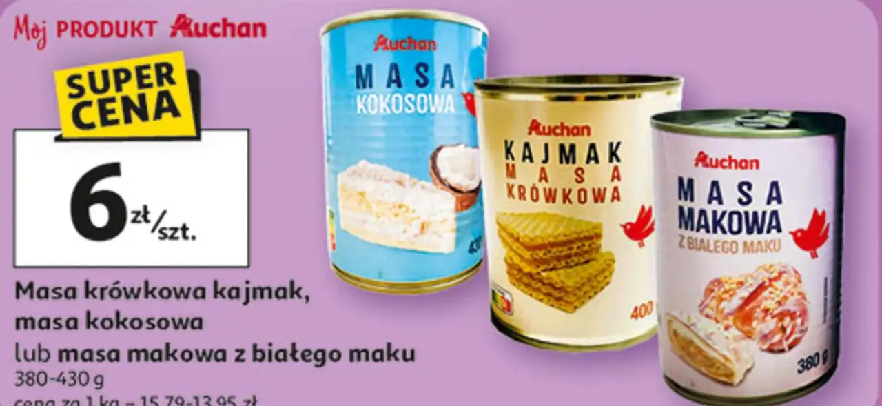 Masa krówkowa kajmak, masa kokosowa lub masa makowa z białego maku