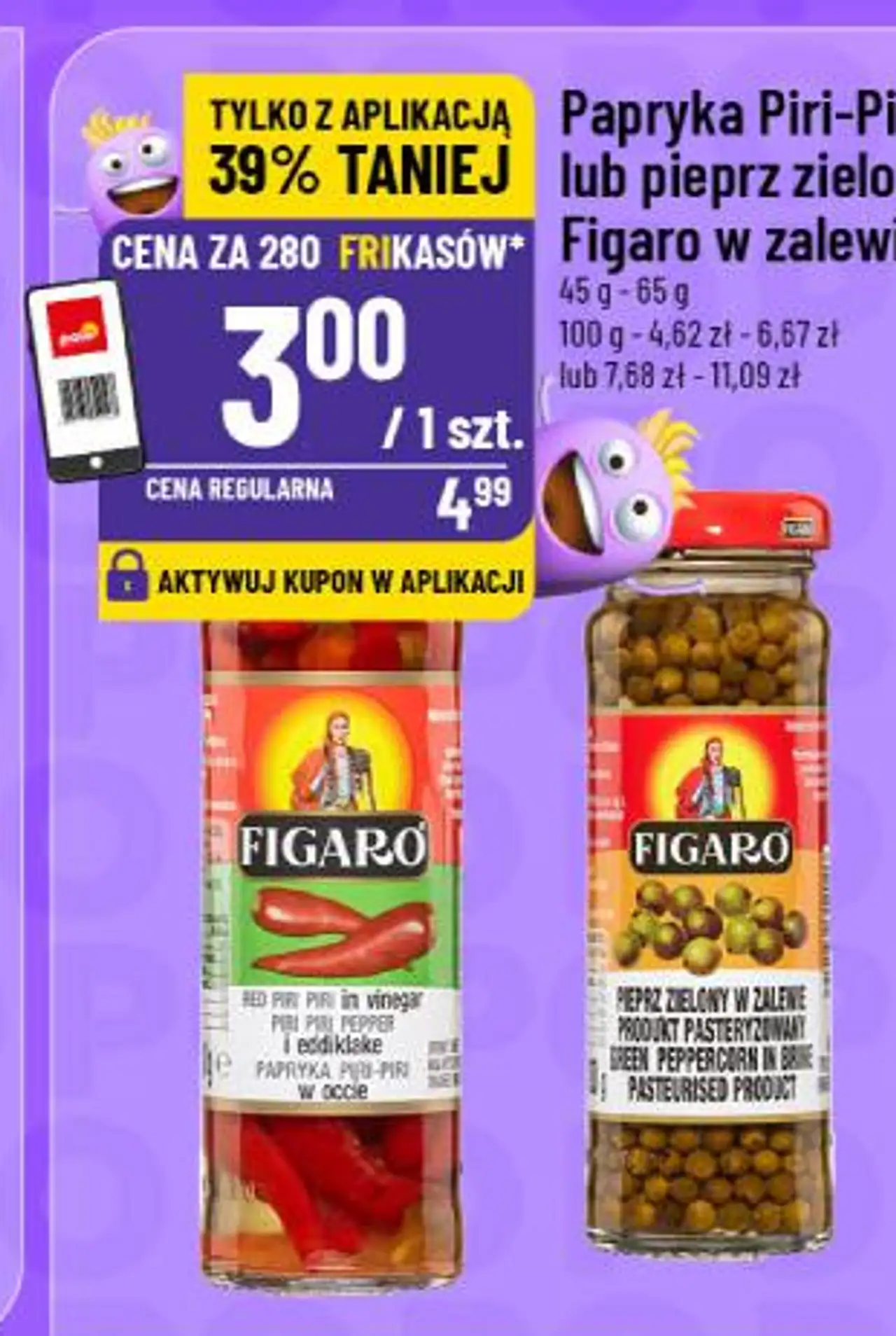 Papryka Piri-Piri lub pieprz zielony Figaro w zalewie 45 g - 65 g
