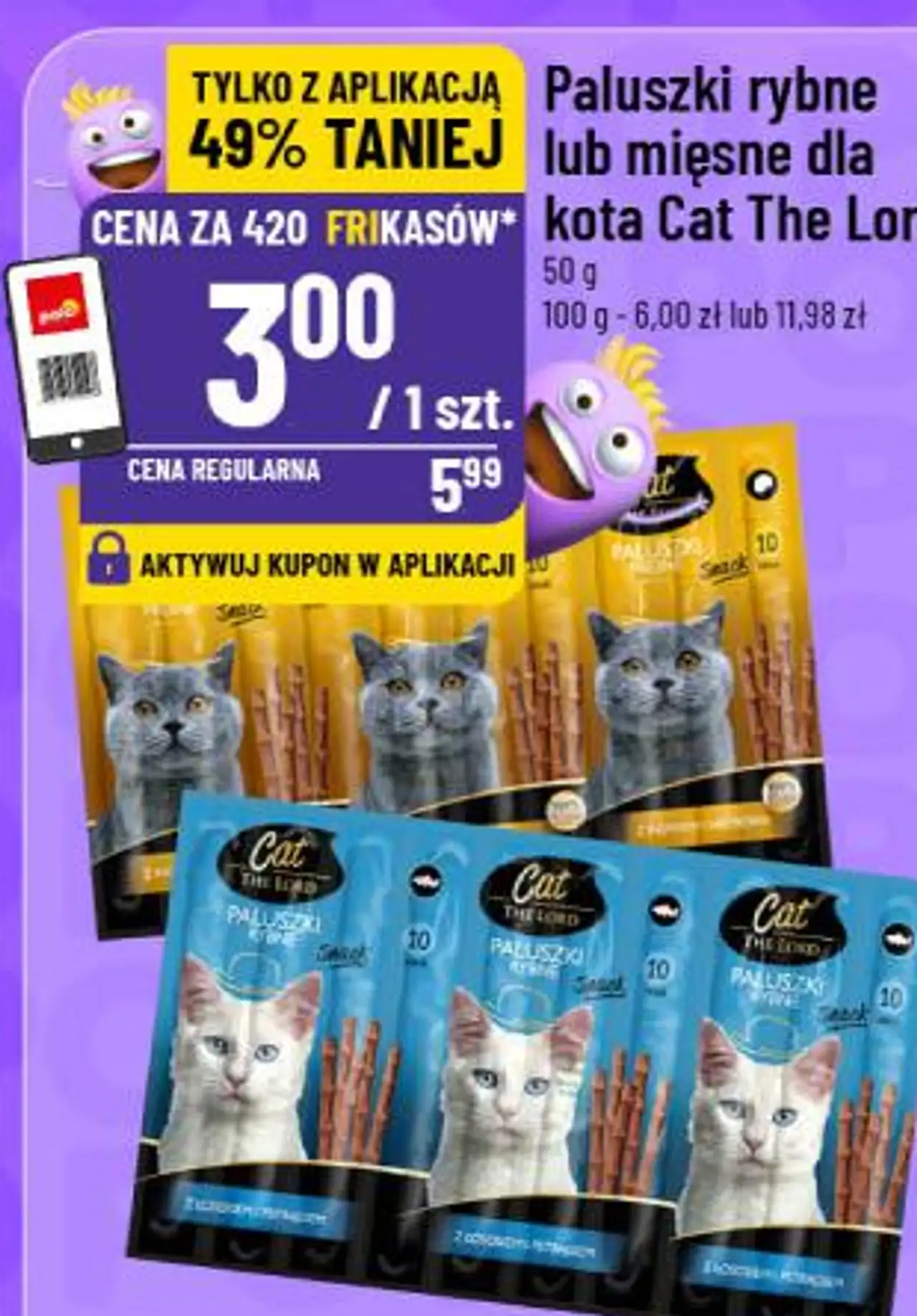 Paluszki rybne lub mięsne dla kota Cat The Lord 50 g