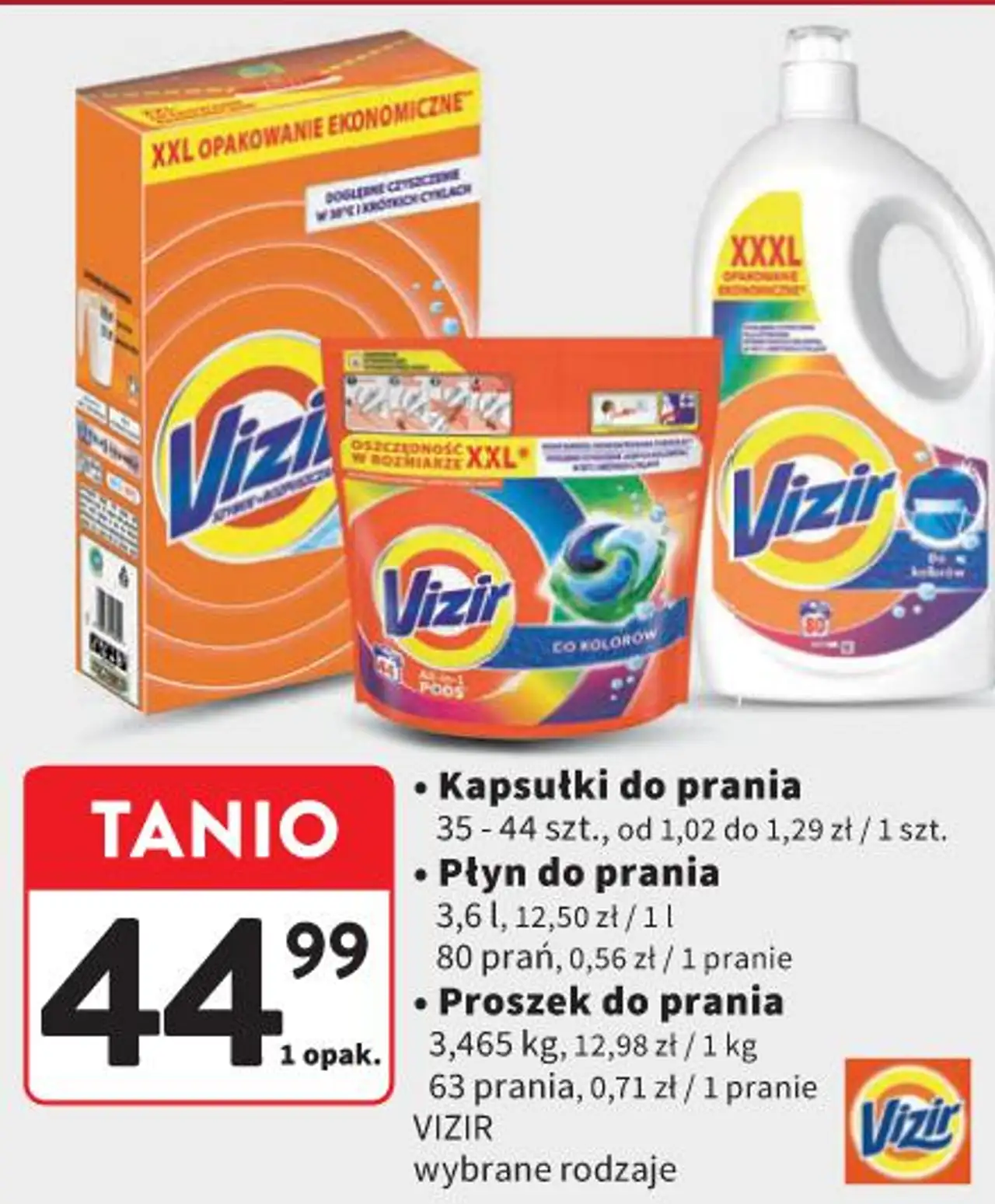 Kapsułki do prania, Płyn do prania, Proszek do prania VIZIR