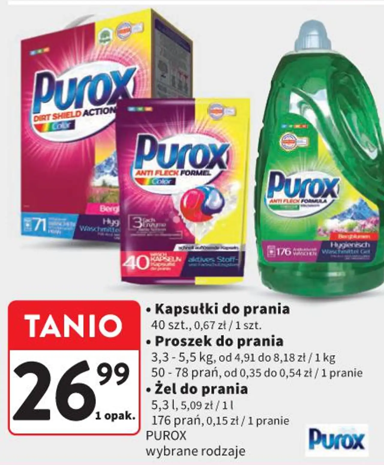 Kapsułki do prania, Proszek do prania, Żel do prania PUROX