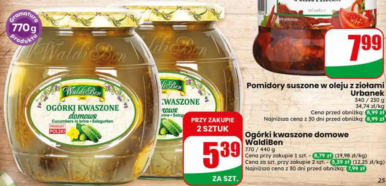 Ogórki kwaszone domowe WaldiBen 770 / 440 g