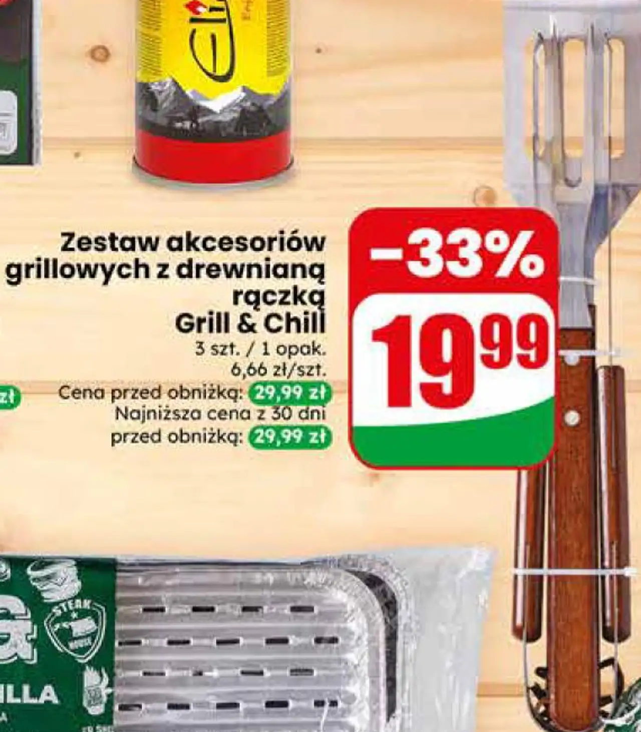 Zestaw akcesoriów grillowych z drewnianą rączką Grill & Chill 3 szt. / 1 opak.