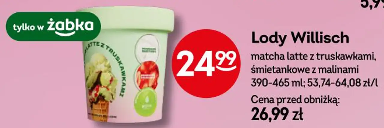 Lody Willisch matcha latte z truskawkami, śmietankowe z malinami