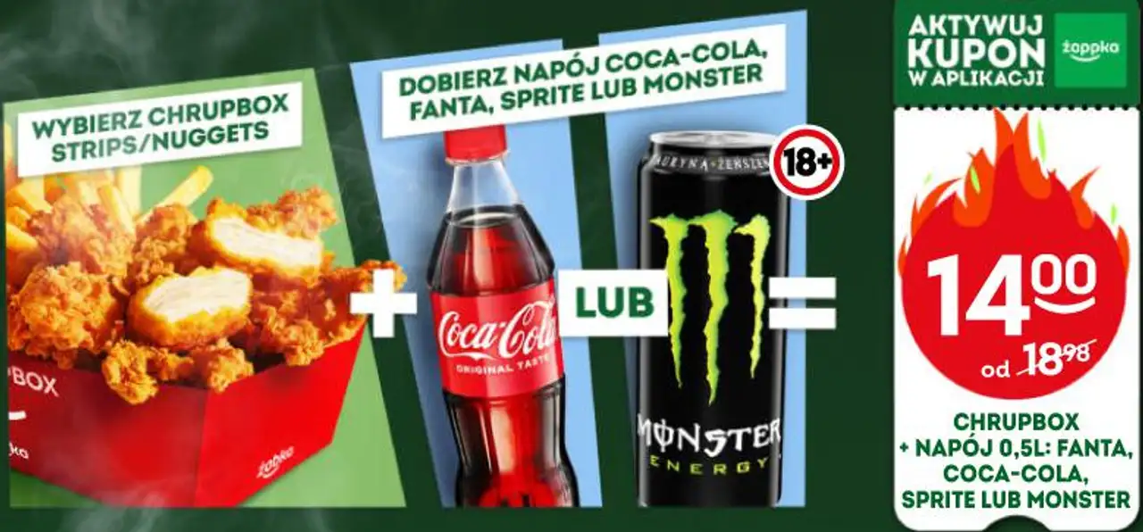 CHRUPBOX + NAPÓJ 0,5L: FANTA, COCA-COLA, SPRITE LUB MONSTER