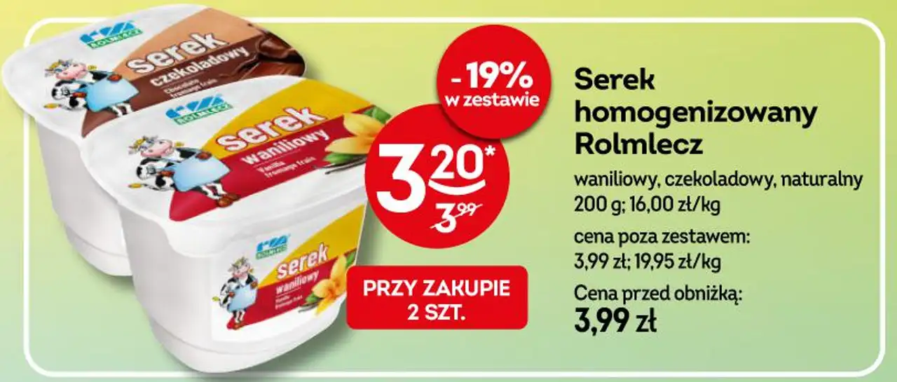 Serek homogenizowany Rolmlecz waniliowy, czekoladowy, naturalny 200 g