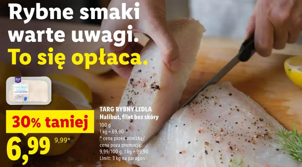 TARG RYBNY LIDLA Halibut, filet bez skóry 100 g
