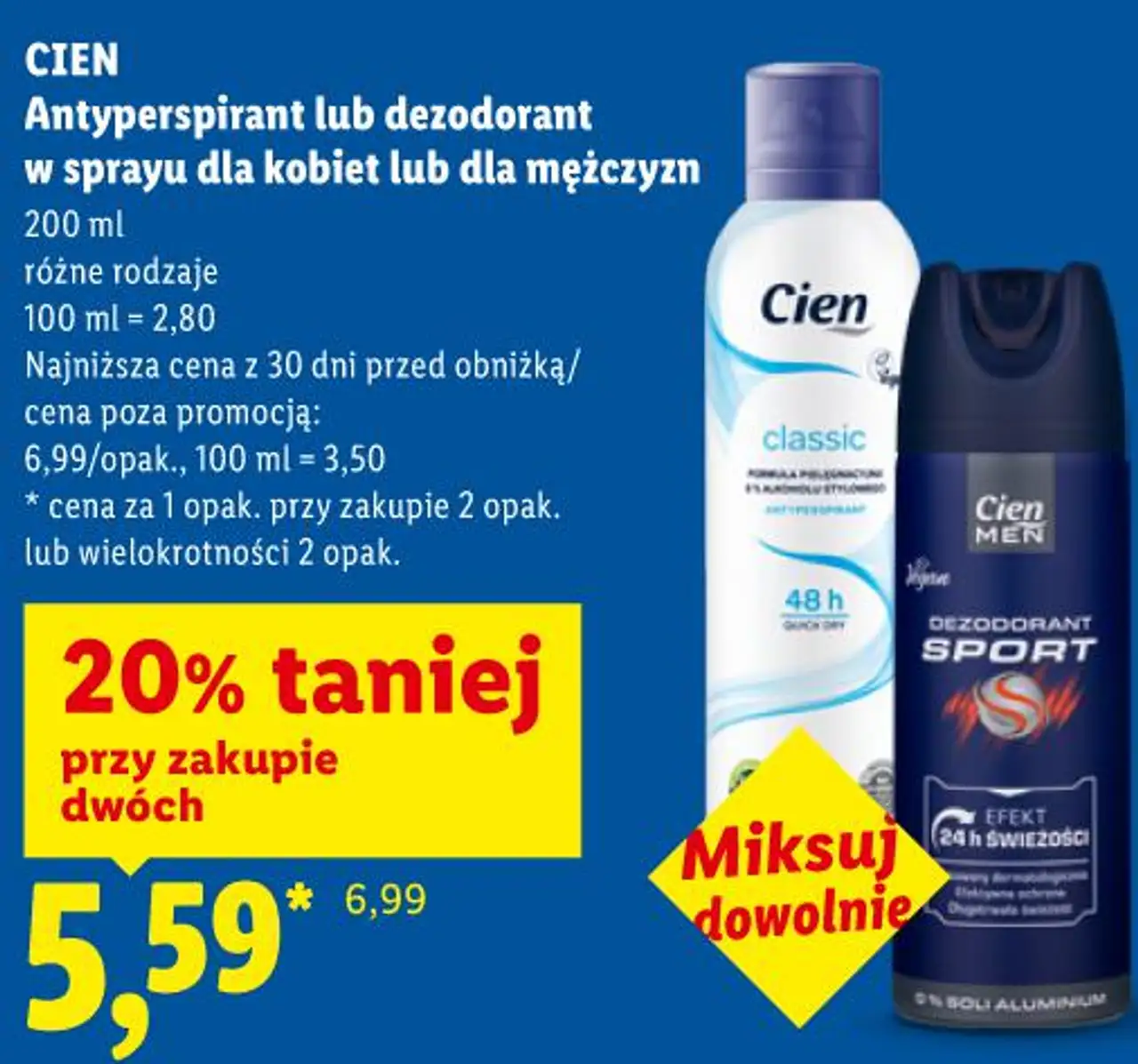 CIEN Antyperspirant lub dezodorant w sprayu dla kobiet lub dla mężczyzn 200 ml