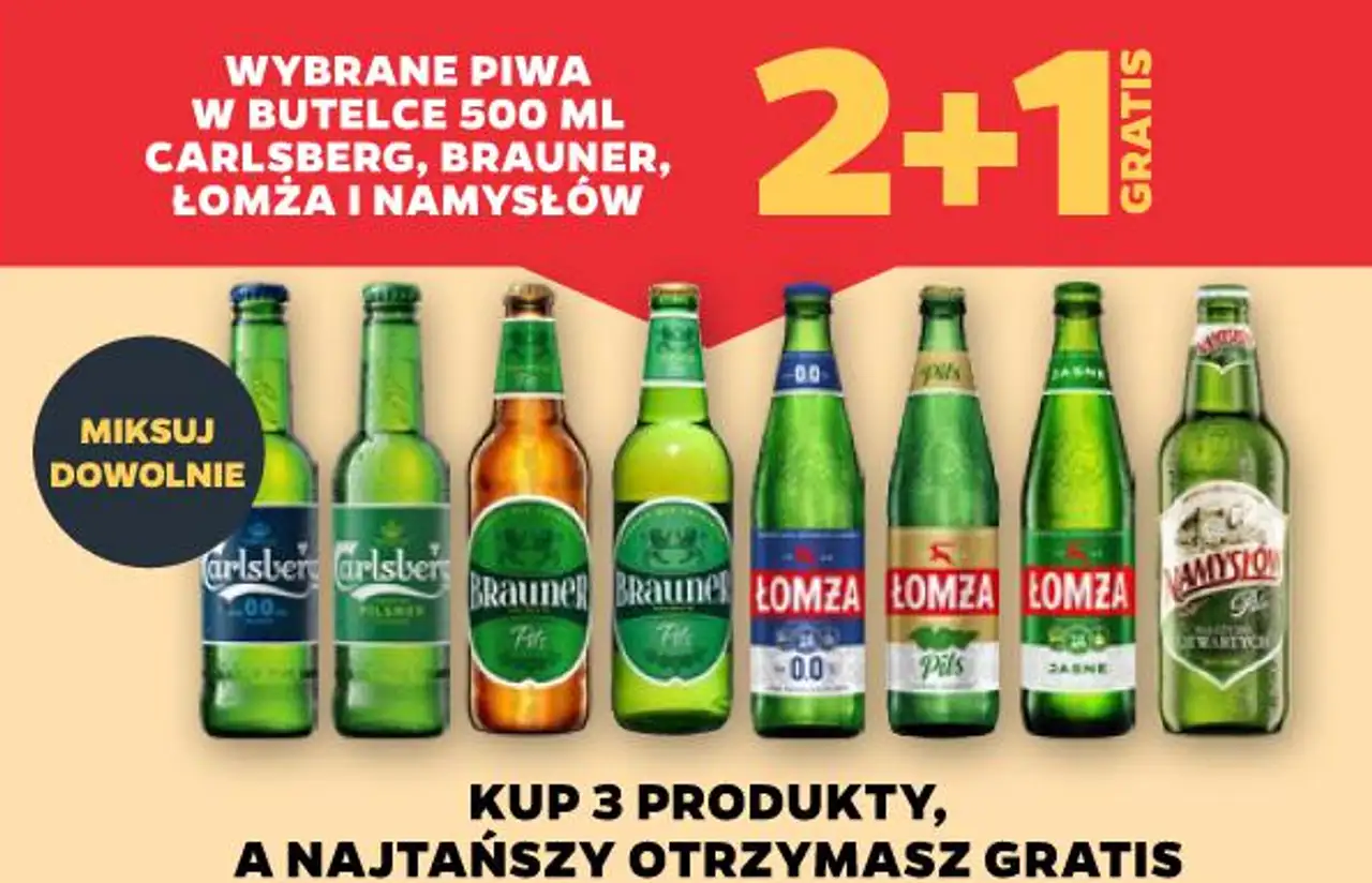 WYBRANE PIWA W BUTELCE 500 ML CARLSBERG, BRAUNER, ŁOMŻA I NAMYSŁÓW