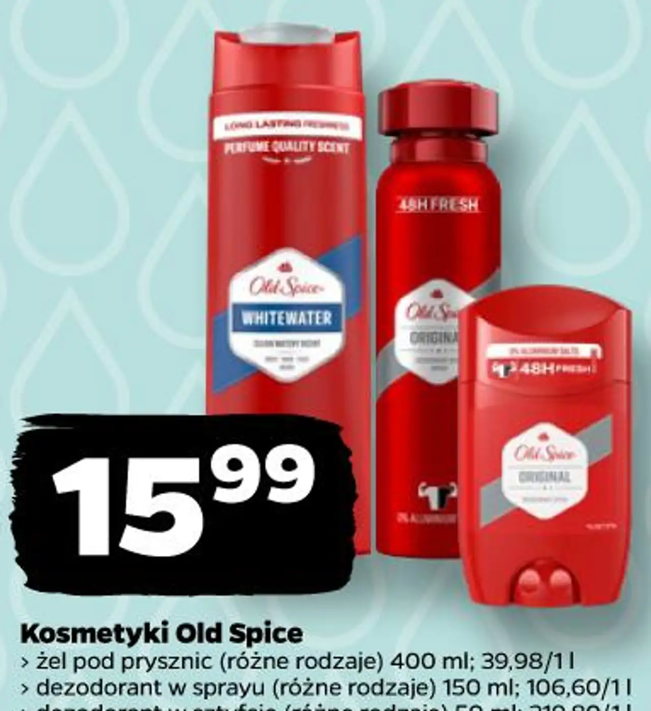 Kosmetyki Old Spice (żel pod prysznic, dezodorant w sprayu, dezodorant w sztyfcie)