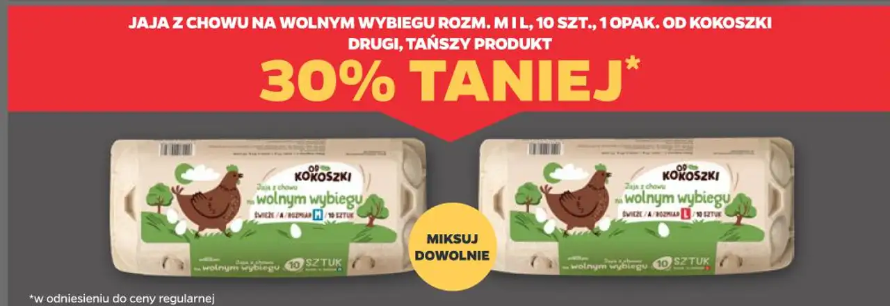 Jaja z chowu na wolnym wybiegu rozm. M i L, 10 szt., 1 opak. Od Kokoszki