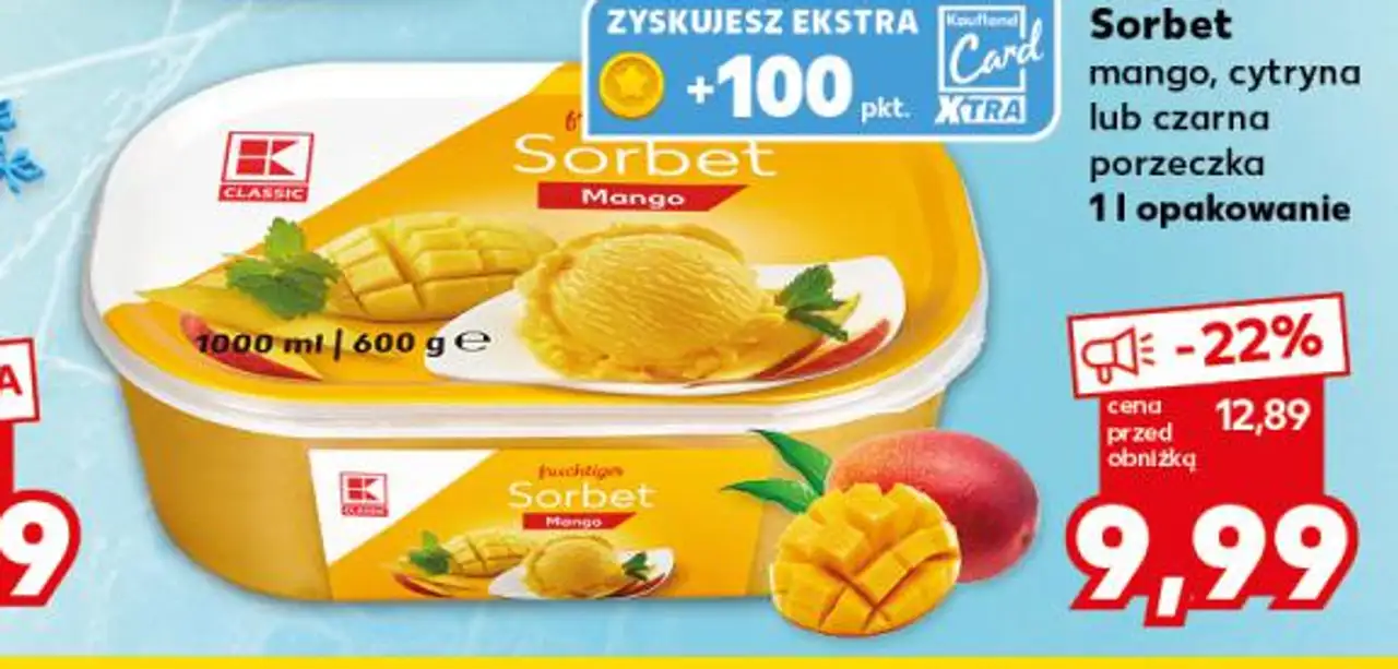 Sorbet mango, cytryna lub czarna porzeczka
