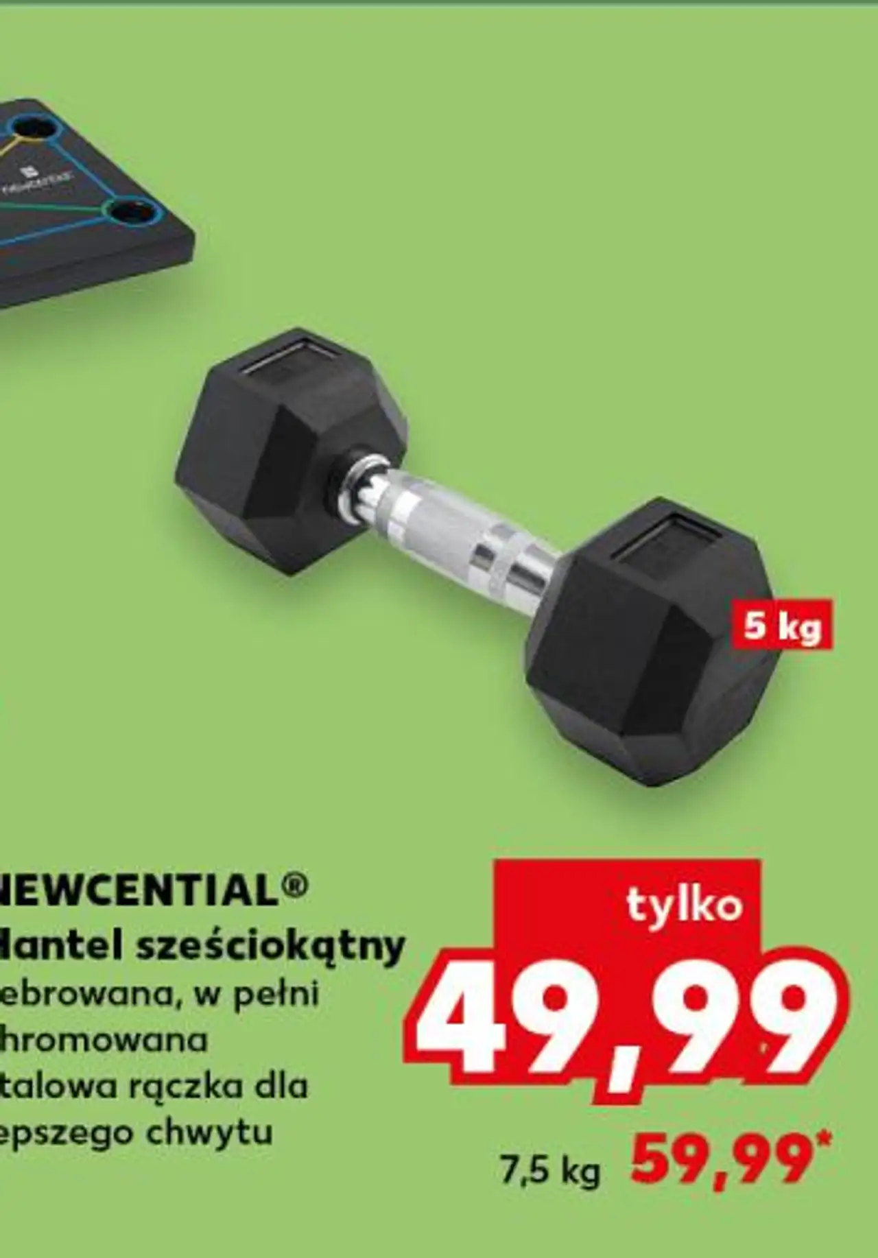 NEWCENTIAL® Hantel sześciokątny żebrowana, w pełni chromowana stalowa rączka dla lepszego chwytu