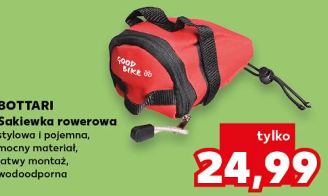BOTTARI Sakiewka rowerowa stylowa i pojemna, mocny materiał, łatwy montaż, wodoodporna