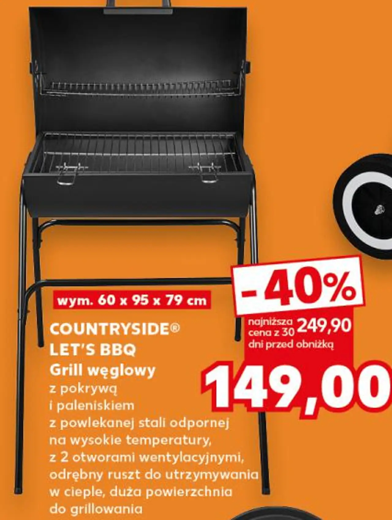 COUNTRYSIDE® LET'S BBQ Grill węglowy z pokrywą i paleniskiem