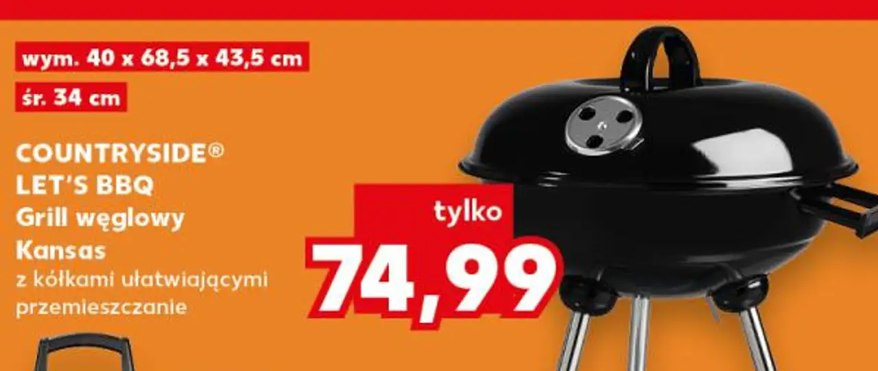COUNTRYSIDE® LET'S BBQ Grill węglowy Kansas z kółkami ułatwiającymi przemieszczanie