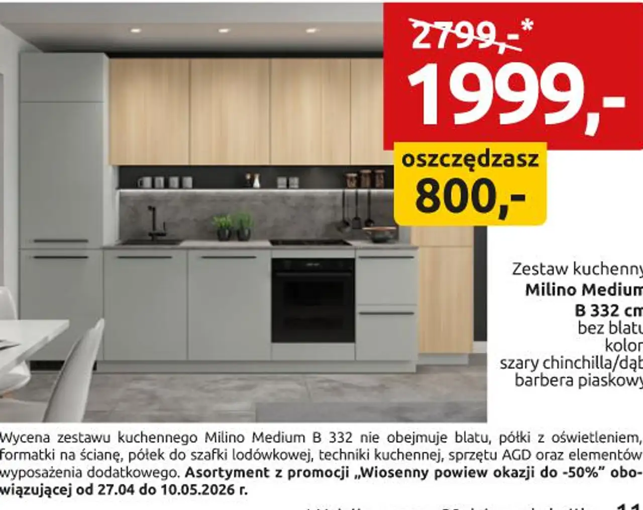 Zestaw kuchenny Milino Medium B 332 cm bez blatu