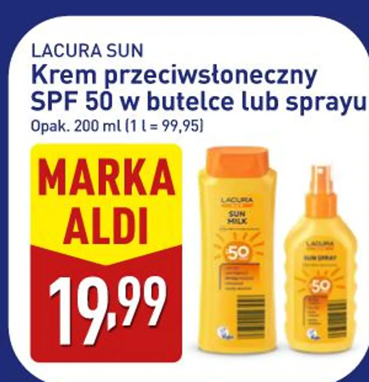 Krem przeciwsłoneczny SPF 50 w butelce lub sprayu LACURA SUN