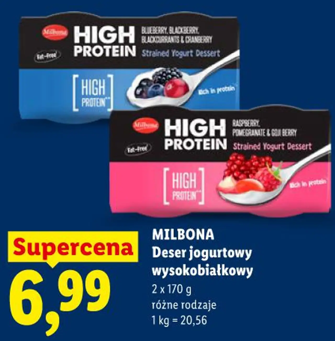 MILBONA Deser jogurtowy wysokobiałkowy 2 x 170 g różne rodzaje