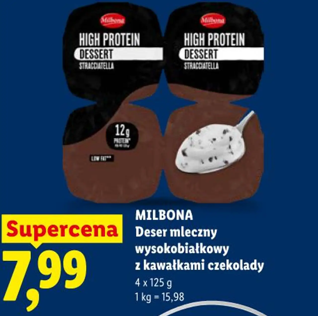 MILBONA Deser mleczny wysokobiałkowy z kawałkami czekolady 4 x 125 g