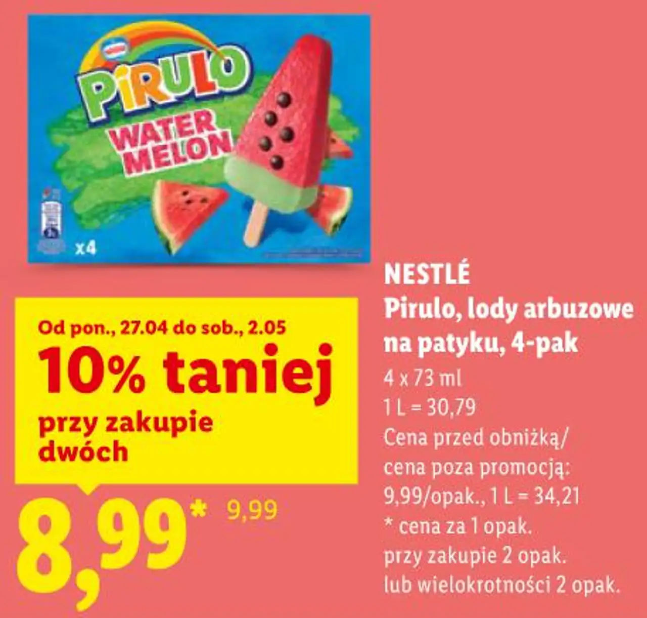 Pirulo, lody arbuzowe na patyku, 4-pak NESTLÉ